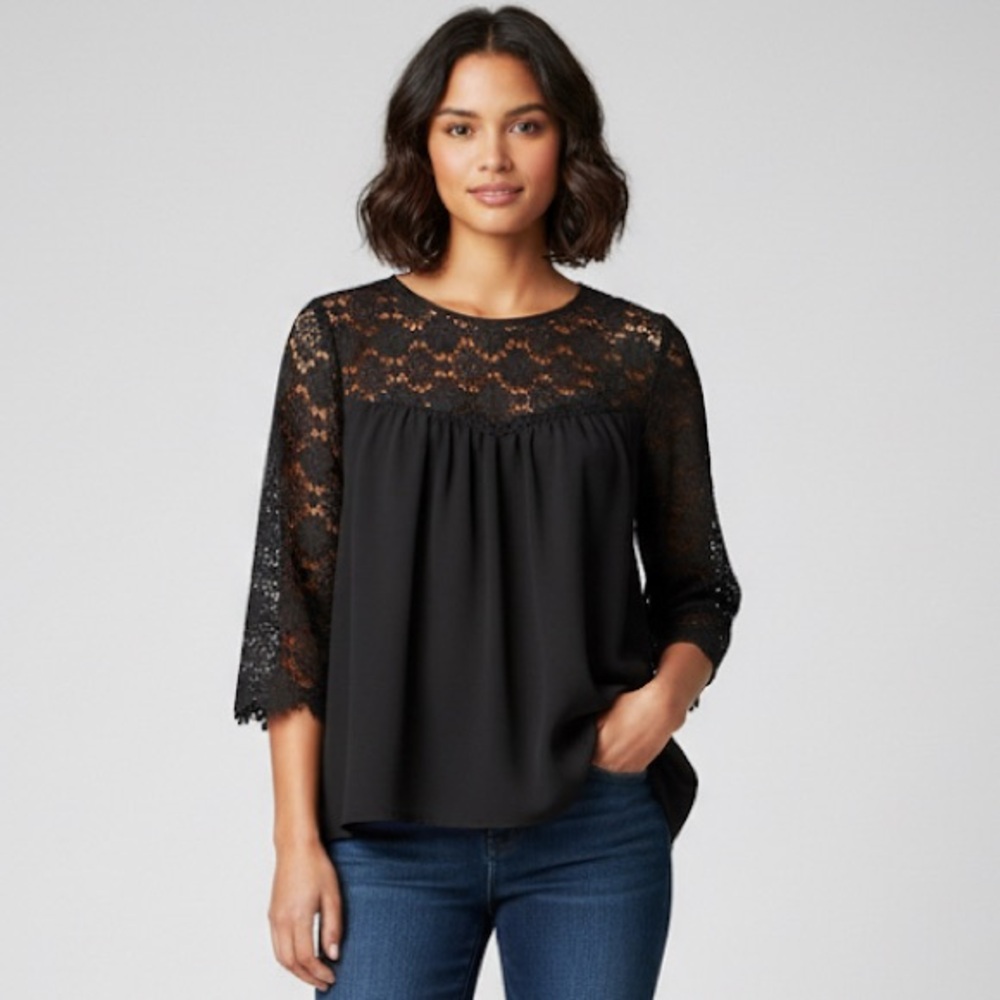 60# Black Lace Women's Blouse - Picture 2 of 9